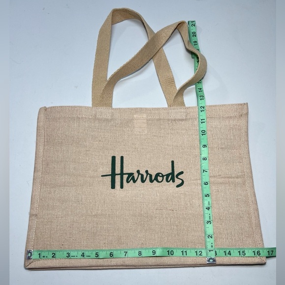 Harrods London Natural Jute Cotton Spacious Tote Book Bag - Picture 3 of 7